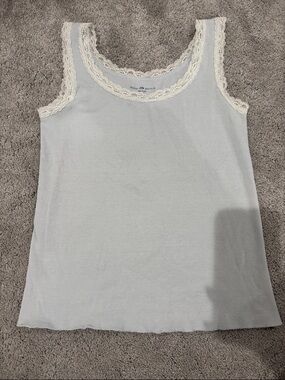 Brandy Melville Pale Blue Tank with Cream Lace Trim
